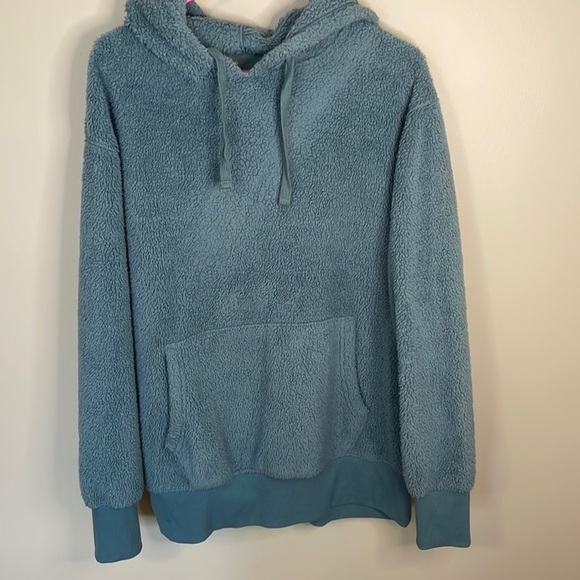 SO Soft Women’s LG Sherpa Hooded Pullover Sweatshirt w Pocket Leisure Cozy Green - Picture 2 of 9